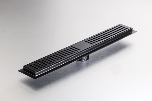 Picture of 500 mm long Black Stainless Steel shower channel with perforated grid ref KGA1013/500blk