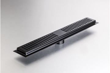 Picture of 860 mm long Black Stainless Steel shower channel with perforated grid ref KGA1013/860blk