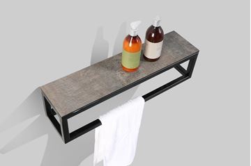 Picture of Picasso shelf Black iron frame with HPL Stone Ash textured panel
