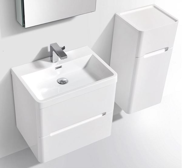 Picture of Venice WHITE Trendy Bathroom cabinet SET with rounded corners, 600 mm L, 2 drawers