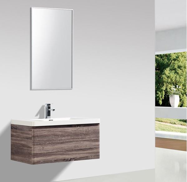 Picture of Milan SILVER OAK Contemporary Bathroom cabinet SET 900 mm L with 1 drawer and rounded corners