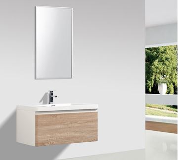 Picture of Milan WHITE OAK and WHITE Contemporary Bathroom cabinet SET 900 mm L with 1 drawer and rounded corners