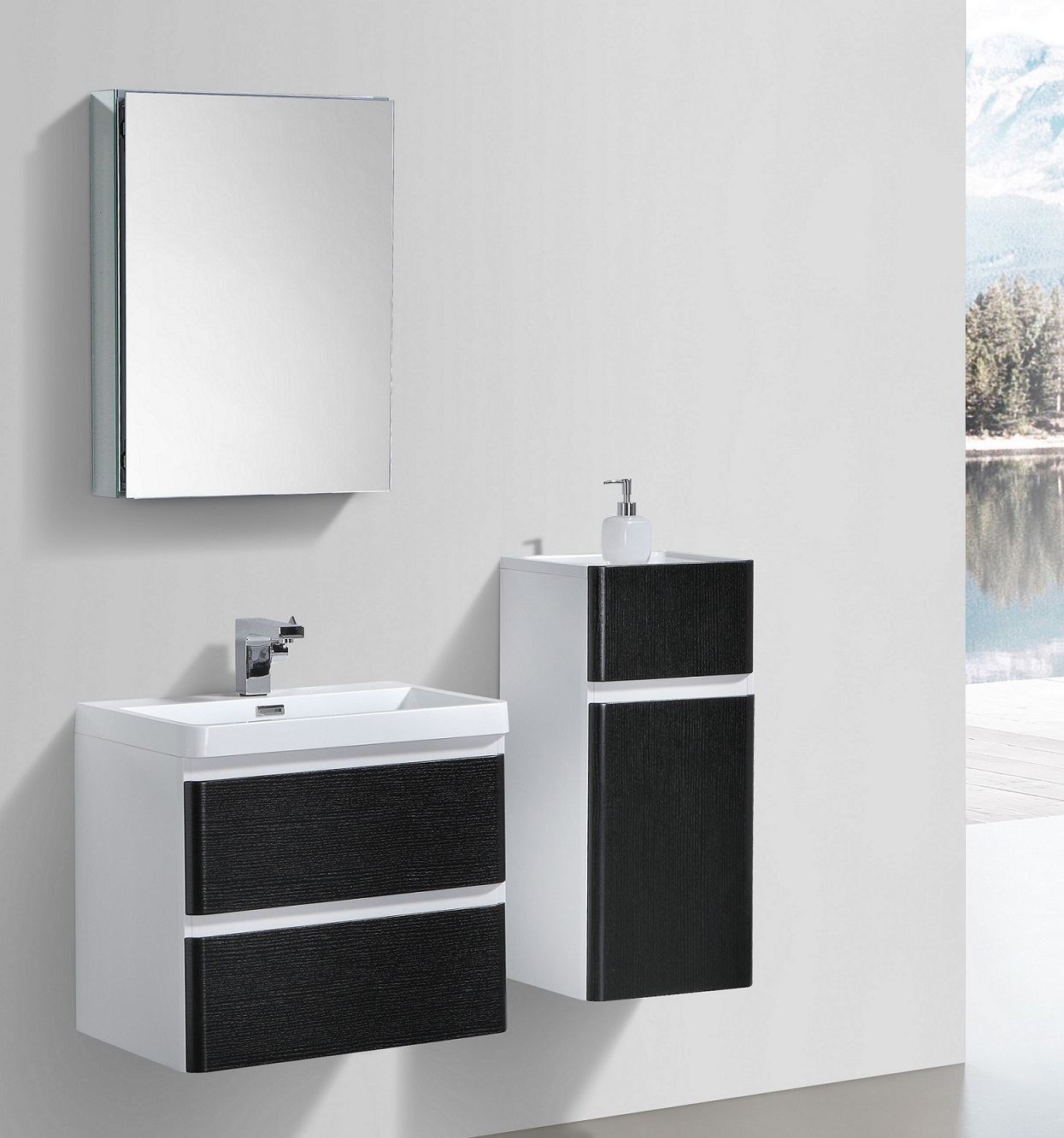 Milan Black And White Contemporary Bathroom Cabinet 600 Mm L With