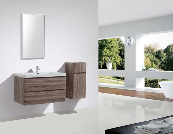 Milan Contemporary Silver Oak Bathroom, Silver Bathroom Vanity Unit
