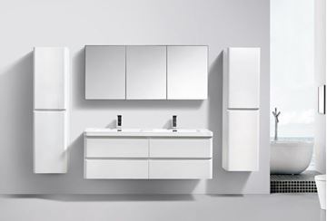 Picture of WHITE Contemporary double bathroom cabinet 1500 mm L, rounded corners, 4 drawers, DELIVERED to CAPE TOWN