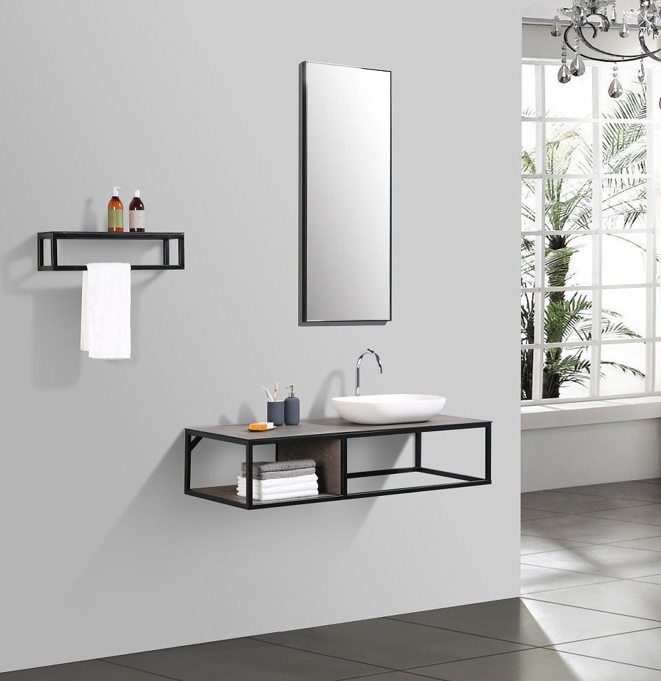 Picasso Modern Bathroom Vanity 1300 Mm L With Black Iron Frame Textured Stone Ash Counter 5 Pcs Set Delivered To Cape Town Klaus Klein Exclusive Design Products