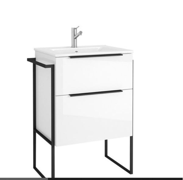 Picture of Loft 600 mm L WHITE floor standing bathroom cabinet with 2 drawers and LEFT towel rail 