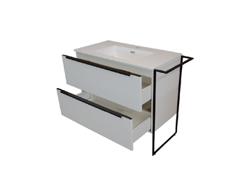 Picture of Loft 900 mm L WHITE bathroom cabinet with 2 drawers, metal towel rail and legs