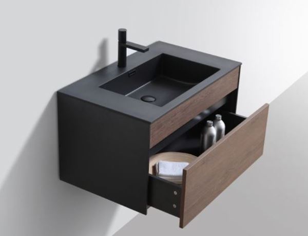 Picture of Stunning 800 mm L bathroom cabinet SET in BLACK and Brown with 1 soft closing drawer