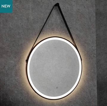 Picture of LED Round Mirror Black Frame 700 mm, Black Straps and DEMISTER
