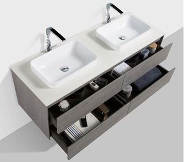 Picture of Madrid 1500 mm L CONCRETE cabinet SET with 4 drawers, Quartz stone countertop & 2 basins DELIVERED to Cape Town