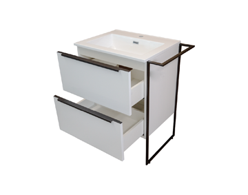 Picture of Loft 600 mm L WHITE floor standing bathroom cabinet with 2 drawers and RIGHT towel rail 