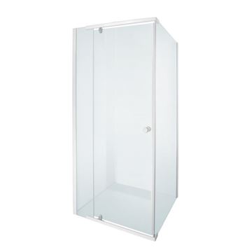 Picture of ALPINE Square Semi Frameless  shower with PIVOT Door 5 mm tempered glass white rails, ex Cape Town