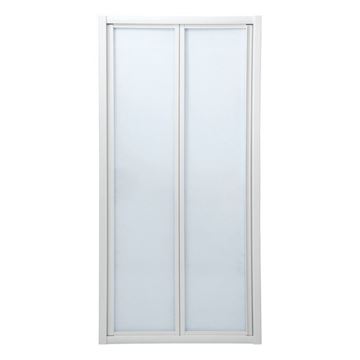 Picture of Bi-Folder Shower Door, 900 x 1850 mm H, 5 mm tempered glass, white frame, Ex Cape Town