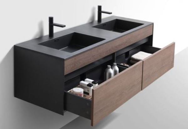 Stunning 1600mm L Double Bathroom Cabinet SET In BLACK And Brown With 2 ...