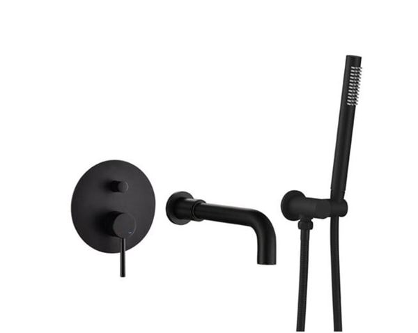 Picture of Black Modern bath mixer set with hand shower and divertor