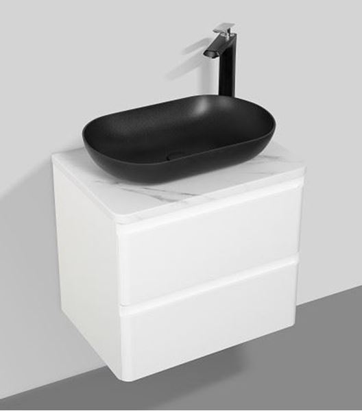 Picture of Santorini Bathroom cabinet 600 mm with 2 drawers, Calacatta style countertop and BLACK basin