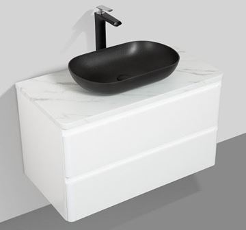 Picture of Santorini 900 mm L Bathroom cabinet, 2 drawers, Calacatta style countertop and BLACK basin, FREE delivery to JHB and Pretoria
