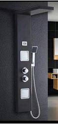 Picture of Black Stainless Steel Shower Column with Massage Jets, Waterfall, Rainfall