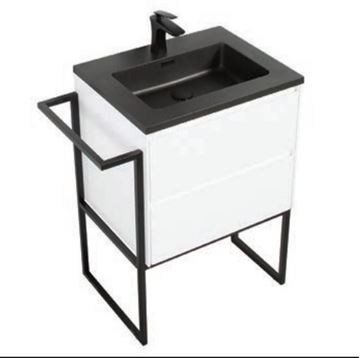 Picture of Urban WHITE bathroom cabinet 600 mm L, 2 drawers, BLACK basin, metal towel rail, FREE delivery to JHB and Pretoria