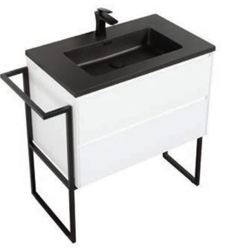 Picture of Urban WHITE bathroom cabinet 800 mm L, 2 drawers, BLACK basin, metal towel rail, FREE delivery to JHB and Pretoria