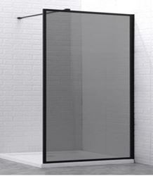 Picture of BLACK frame shower screen 1200 x 2000 x 8 mm SMOKED tempered glass with Black U channel and BLACK extendable arm
