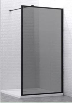 Picture of BLACK Frame Shower screen 900 x 2000 x 8 mm SMOKED tempered glass with Black U channel  & Black shower arm