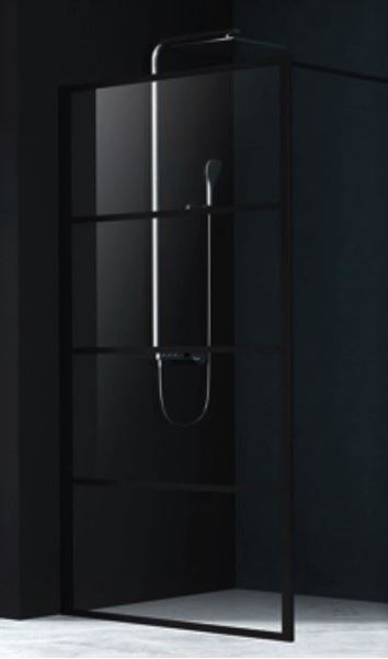 Picture of Sale BLACK framed Shower Screen with 3 stripes, 1000 x 1950 x 6 mm clear tempered glass