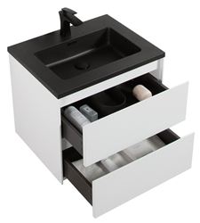 Picture of Enzo White bathroom cabinet SET 600 mm L with  BLACK basin, 2 drawers DELIVERED to MAIN cities