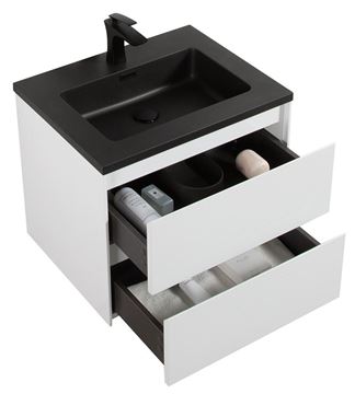 Picture of Enzo White bathroom cabinet SET 600 mm L with BLACK basin, 2 soft closing drawers, FREE delivery to JHB and Pretoria