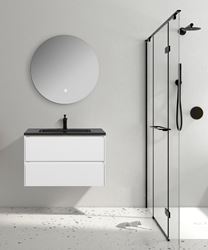 Picture of Enzo White bathroom cabinet SET 800 mm L with BLACK basin,  2 soft closing drawers, FREE delivery to JHB and Pretoria