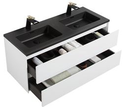 Picture of Enzo White Double bathroom cabinet SET 1200 mm L with BLACK basins, 2 drawers DELIVERED to MAIN cities