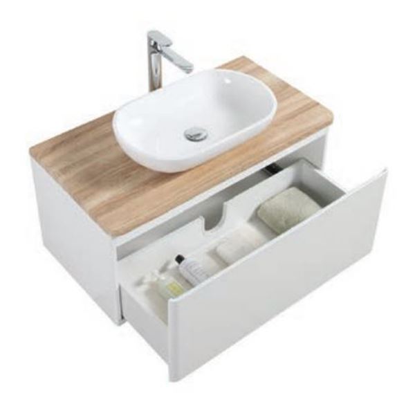 Picture of Lazio Bathroom cabinet 900 mm with 1 drawer, wooden countertop and basin, DELIVERED to MAIN Cities