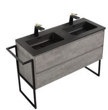 Picture of Urban CONCRETE Double bathroom cabinet 1200 mm L, BLACK basins, metal towel rail, DELIVERED to MAIN Cities