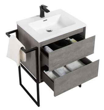 Picture of Urban CONCRETE bathroom cabinet 600 mm L, 2 drawers, WHITE basin, metal towel rail, DELIVERED  to MAIN Cities