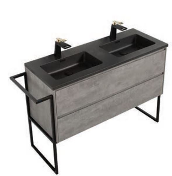 Picture of Urban CONCRETE Double bathroom cabinet 1200 mm L, BLACK basins, metal towel rail, FREE Delivery to JHB and Pretoria