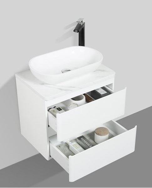 Picture of Santorini Bathroom cabinet 600 mm,  2 drawers, Calacatta style countertop, WHITE basin, DELIVERED to MAIN Cities