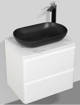Picture of Santorini Bathroom cabinet 600 mm,  2 drawers, Calacatta style countertop, BLACK basin, DELIVERED to MAIN Cities