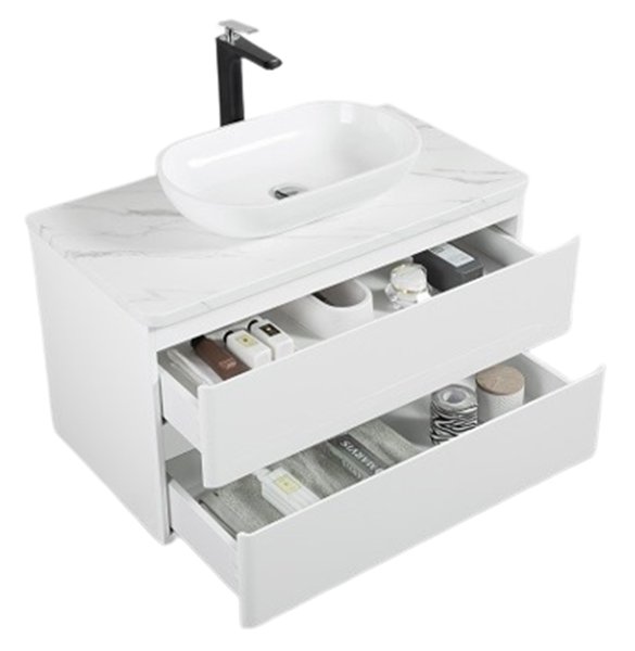 Picture of Santorini 900 mm L Bathroom cabinet, 2 drawers, Calacatta style countertop and WHITE basin, DELIVERED to MAIN cities 