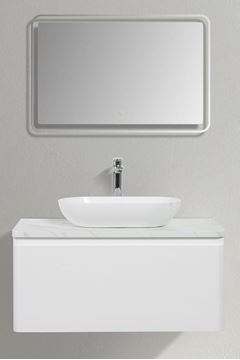 Picture of Santorini 900 mm L Bathroom cabinet, 1 drawer, Calacatta style countertop, WHITE basin, DELIVERED to MAIN Cities