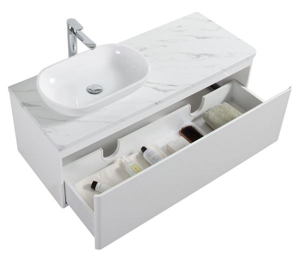 Picture of Santorini 1200 mm L Bathroom cabinet, 1 drawer, Calacatta style countertop, WHITE basin. DELIVERED to MAIN Cities