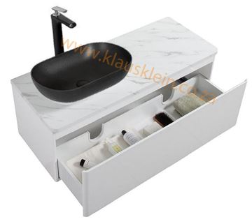 Picture of Santorini 1200 mm L Bathroom cabinet, 1 drawer, Calacatta style countertop,  BLACK basin, DELIVERED to MAIN cities