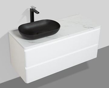 Picture of Santorini 1200 mm L Bathroom cabinet, 2 drawers, Calacatta style countertop, BLACK basin, DELIVERED to MAIN Cities