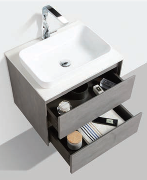 Picture of Madrid 600 mm CONCRETE cabinet SET, drawers, Quartz stone countertop, basin, DELIVERED to MAIN Cities