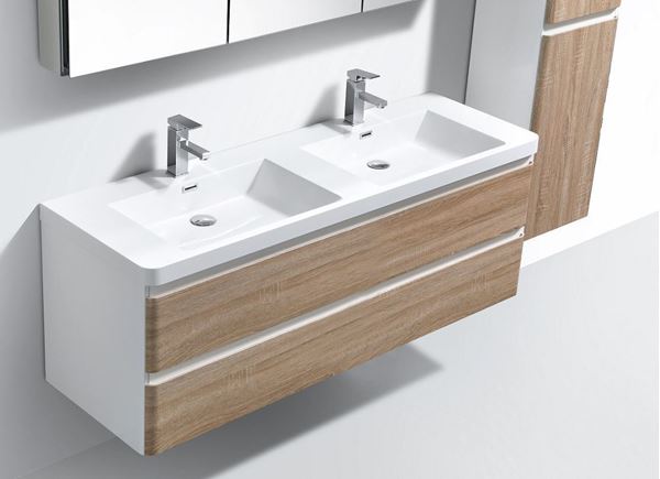 Picture of Milan WHITE OAK and WHITE double bathroom cabinet SET 1200 mm L, 2 drawers, DELIVERED to MAIN cities