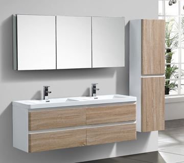 Picture of Milan WHITE OAK and White double bathroom cabinet SET 1500 mm L, 4 drawers, FREE delivery to Johannesburg and Pretoria
