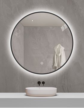 Picture of BLACK frame LED ROUND mirror 900 mm with 3 colors mode & demister / defogger