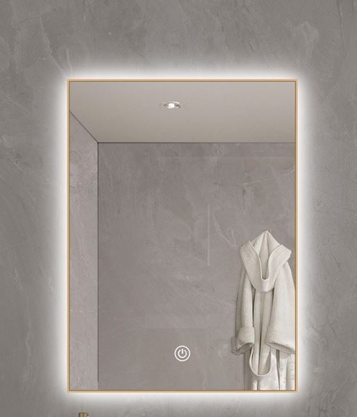 Picture of GOLD frame Vertical LED mirror 600 x 900 mm H with 3 colors mode & demister / defogger