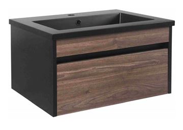 Picture of Bijiou Vague Noire Walnut Bathroom Cabinet with BLACK basin and Black sides, 600 mm L  ex Johannesburg