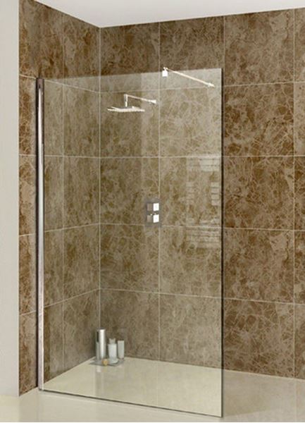 Picture of JHB Andes Frameless shower screen 1200 x 2000 x 8 mm tempered glass, WALL MOUNTED